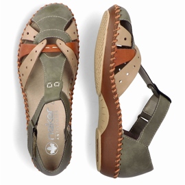 Pohodlné sandály pro dámské pro suchý zip, vestavěné zelené prsty Rieker M1655-54 zelená 2