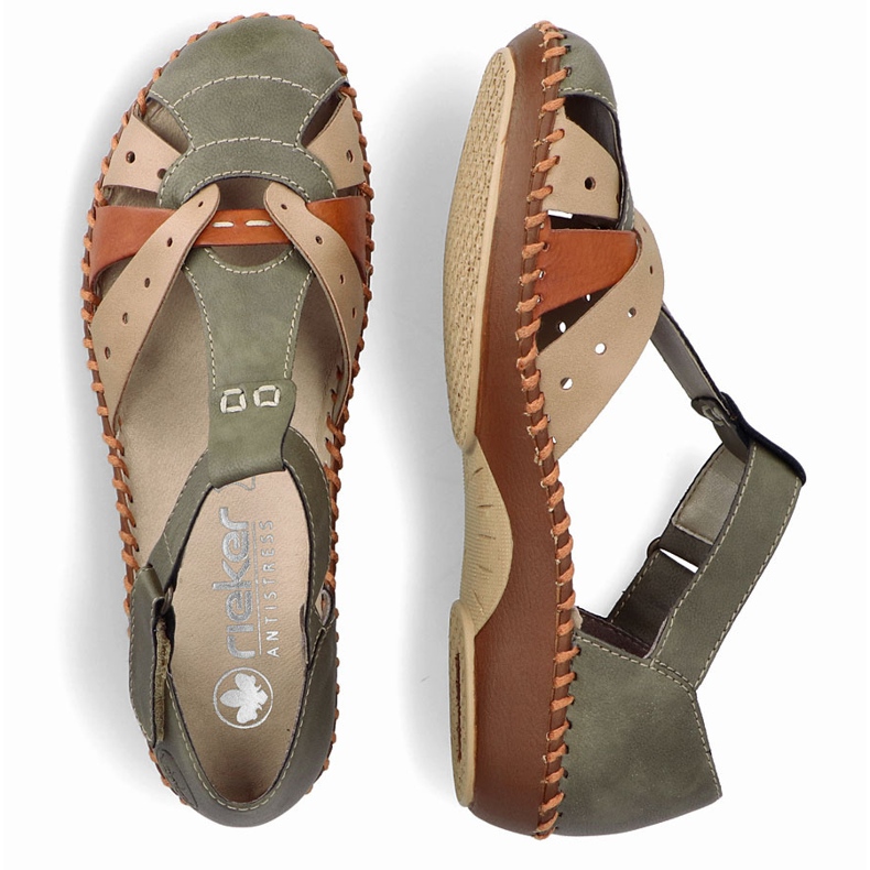 Pohodlné sandály pro dámské pro suchý zip, vestavěné zelené prsty Rieker M1655-54 zelená 2