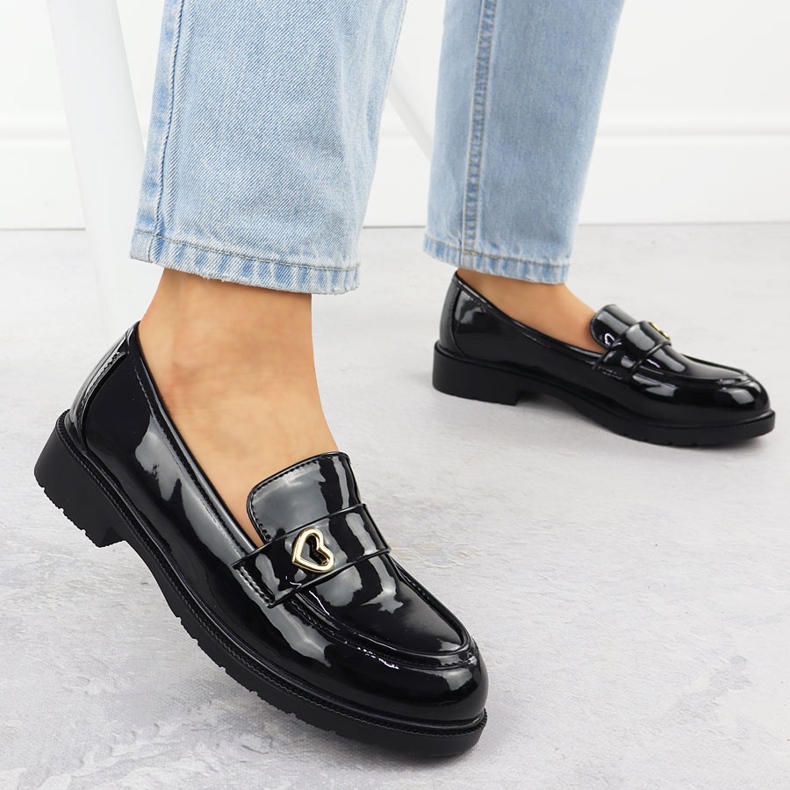 S.Barski MOCCASINS Dámské lakované boty Black S. Barski Hy51-379 černý 2