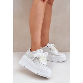 Kožené tenisky na stříbrné platformě Chebello 4658 stříbrný 2