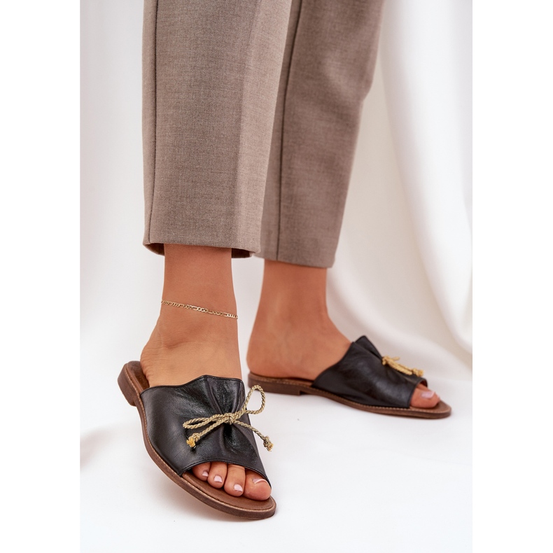 Kožené ploché elegantní žabky s lukem Lewski 3572 černé černá 2