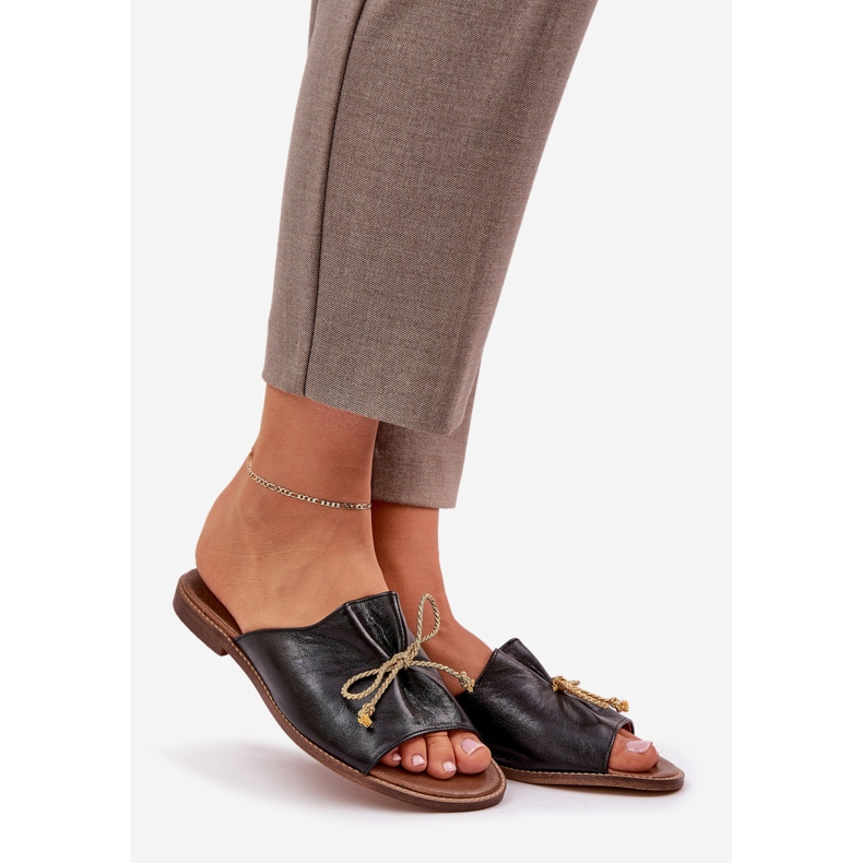 Kožené ploché elegantní žabky s lukem Lewski 3572 černé černá 1