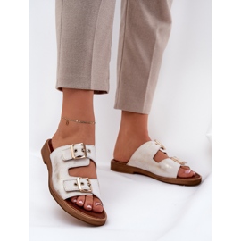 Kožené ploché žabky se zazoo 3020 Zloty Zloty otře zlatý 2