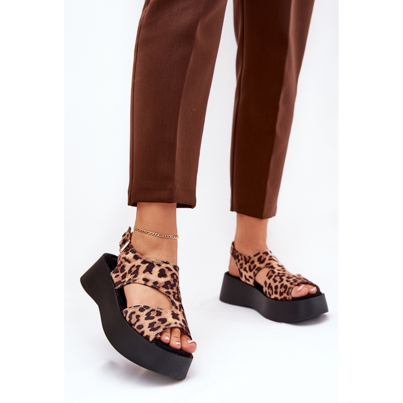 Dámské sandály s leopardním tiskem na platformě Eco Suede Brown hnědý 2