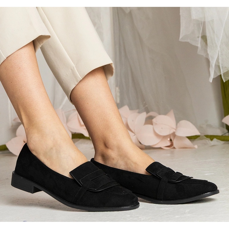 Klasické mokasíny černých žen vyrobených z Ekozamsz černá 2