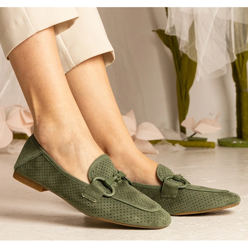 Green Women's Openwork Mokasíny s ozdobou zelená 1