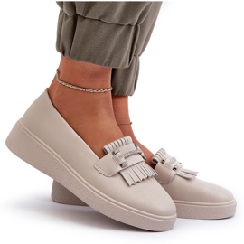 S.Barski Lehké kožené mokasíny žen na béžové platformě S. Barski LR590 s třásněmi béžový 6