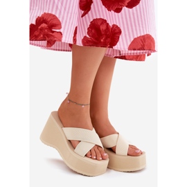 Dámské žabky na klínu a na platformě béžové béžový 2