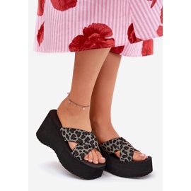 Dámské žabky na klínu a plošinu Leopard Print Black béžový 1
