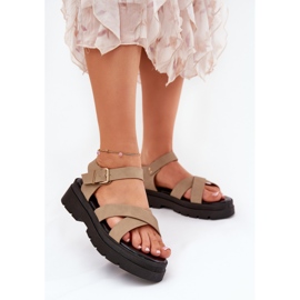 Dámské sandály na Khaki Eco Leather Platform béžový 2