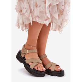 Dámské sandály na Khaki Eco Leather Platform béžový 1