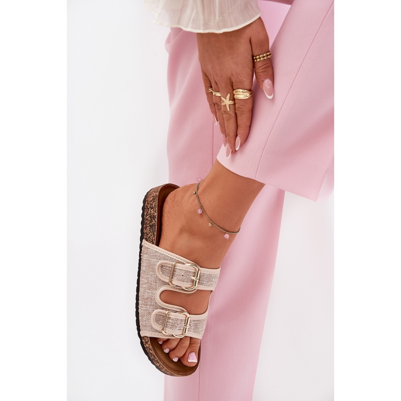 Dámský materiál žabky na korkovou platformu s béžovými sponami 2