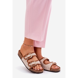 Dámský materiál žabky na korkovou platformu s velbloudími sponami hnědý 1