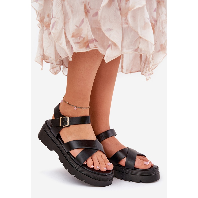 Dámské sandály na platformě s ekologickou koženou černou černá 1