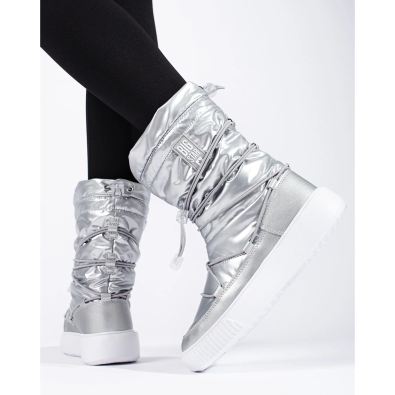 Dámské stříbrné zateplené sněhule Big Star KK274195 stříbrný 2