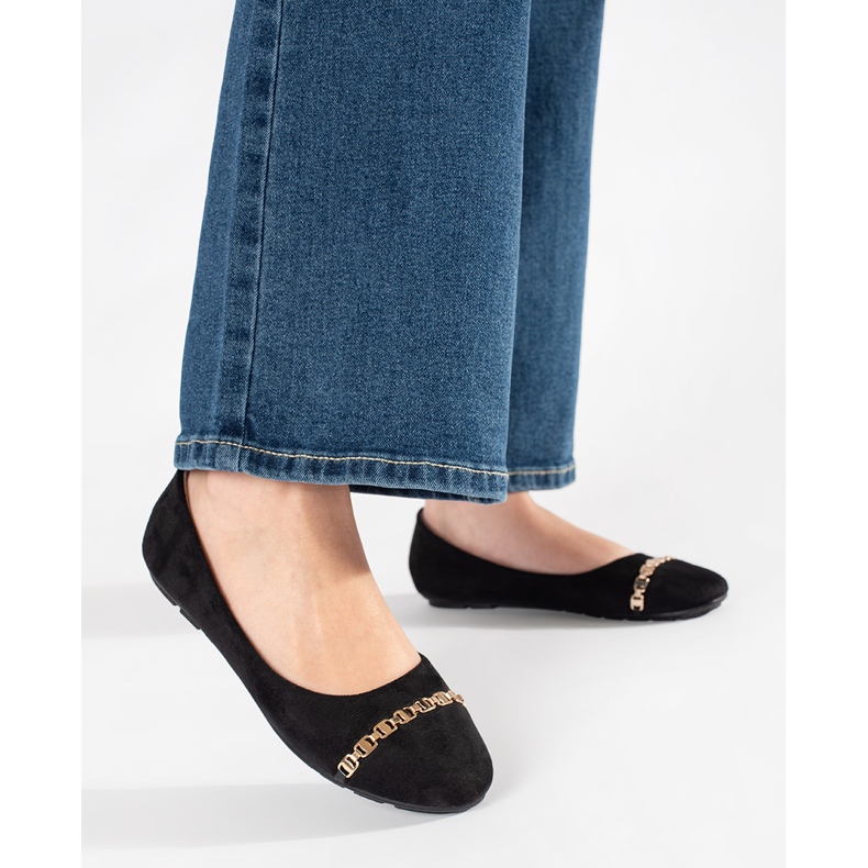 Black Flat Dámské baleríny s ozdobou černý 1
