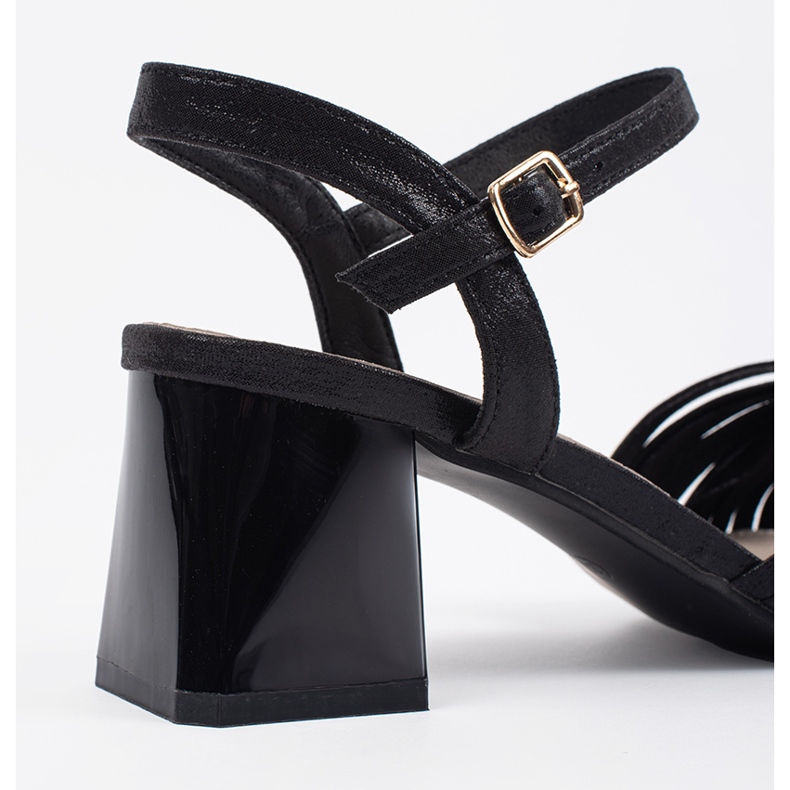 Goodin Černé elegantní sandály na nízkém sloupku černý 1