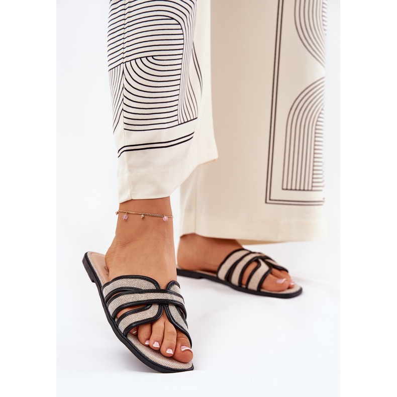 Klasické dámské ploché béžové černé žabky béžový 2