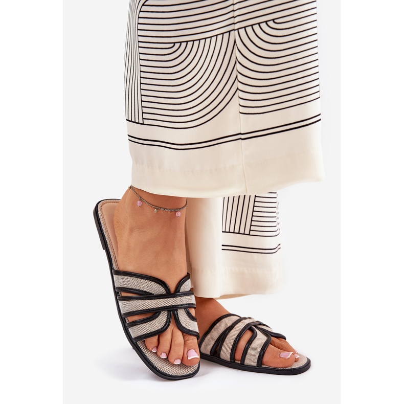 Klasické dámské ploché béžové černé žabky béžový 1