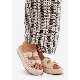 Dámské žabky na plošině s spony a béžovou cop béžový 1