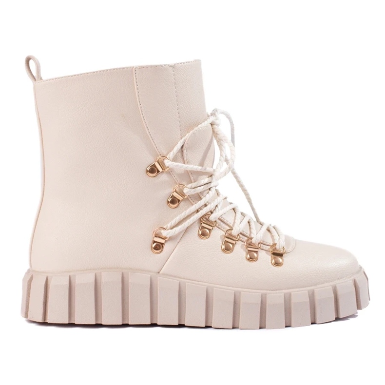 W. Potocki Dámské béžové zateplené kozačky na platformě Potocki béžový 1