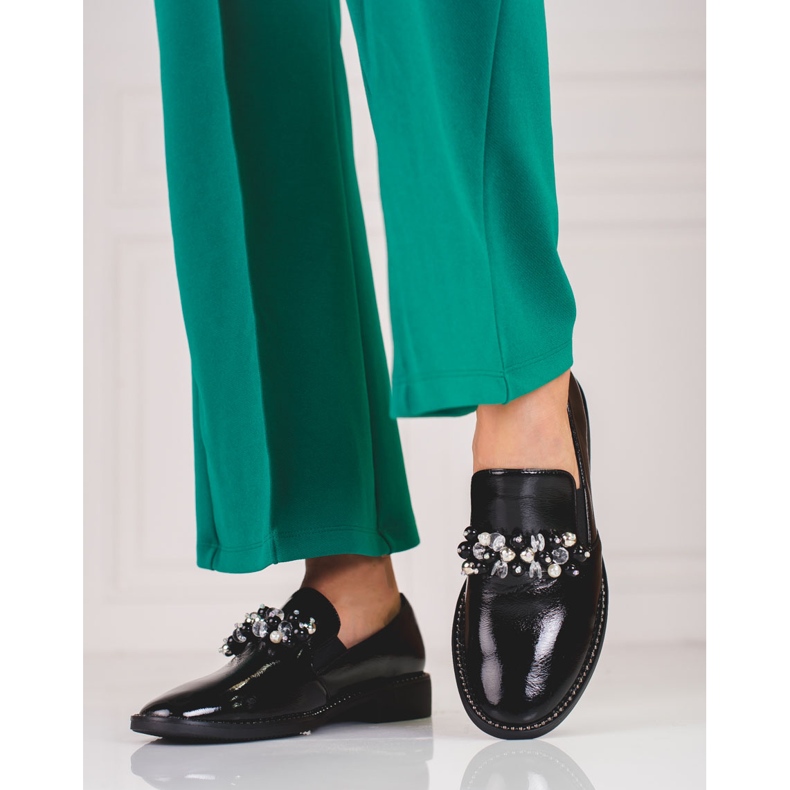 Dámské lakované lordy se zdobením, černé černá 2