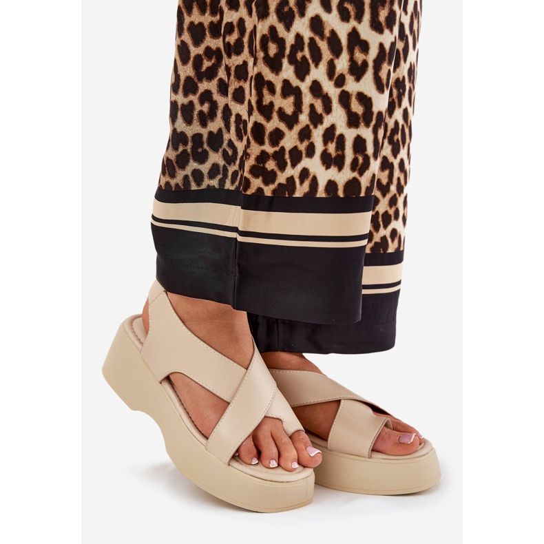 Dámské sandály na platformě a klínová ekologická kožená béžová béžový 1