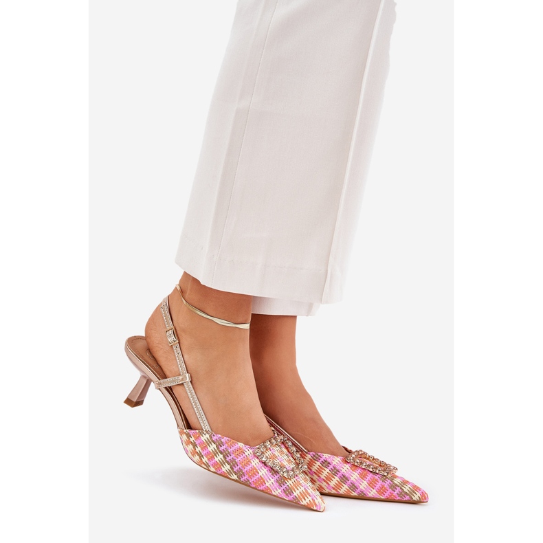 Vysoké podpatky s ozdobou a zastaralým patou šampaňského vícebarevný 1 Vysoké podpatky s ozdobou a zastaralým patou šampaňského vícebarevný 1