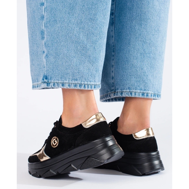 Pohodlné dámské kožené tenisky černá 1