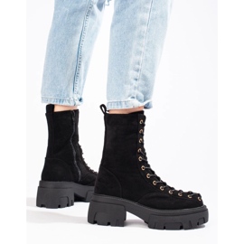 Dámské černé semišové šněrovací dělnice černá 1