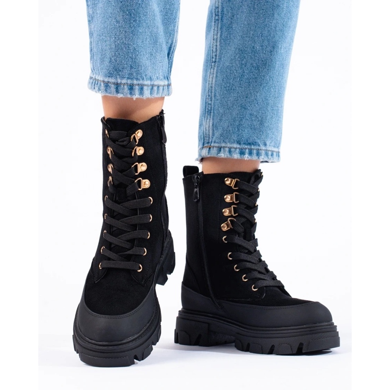 W. Potocki Dámské černé Workers na platformě Potocki černý 1