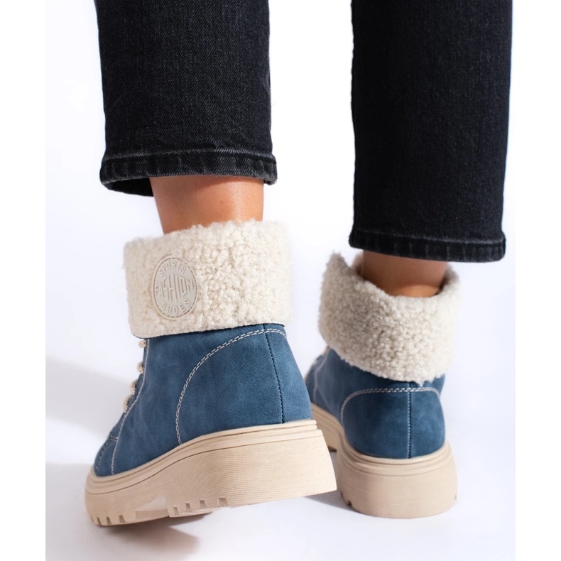 Dámské turistické boty s ovčí kůží modrý 1