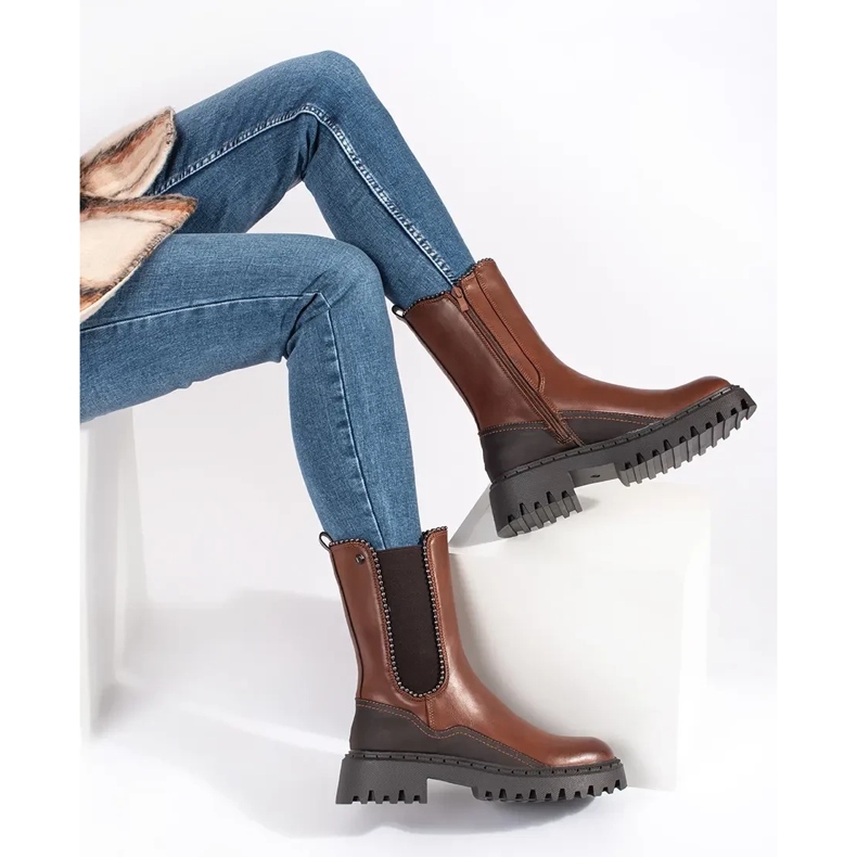 Vysoké Chelsea boty z eko kůže hnědý 1