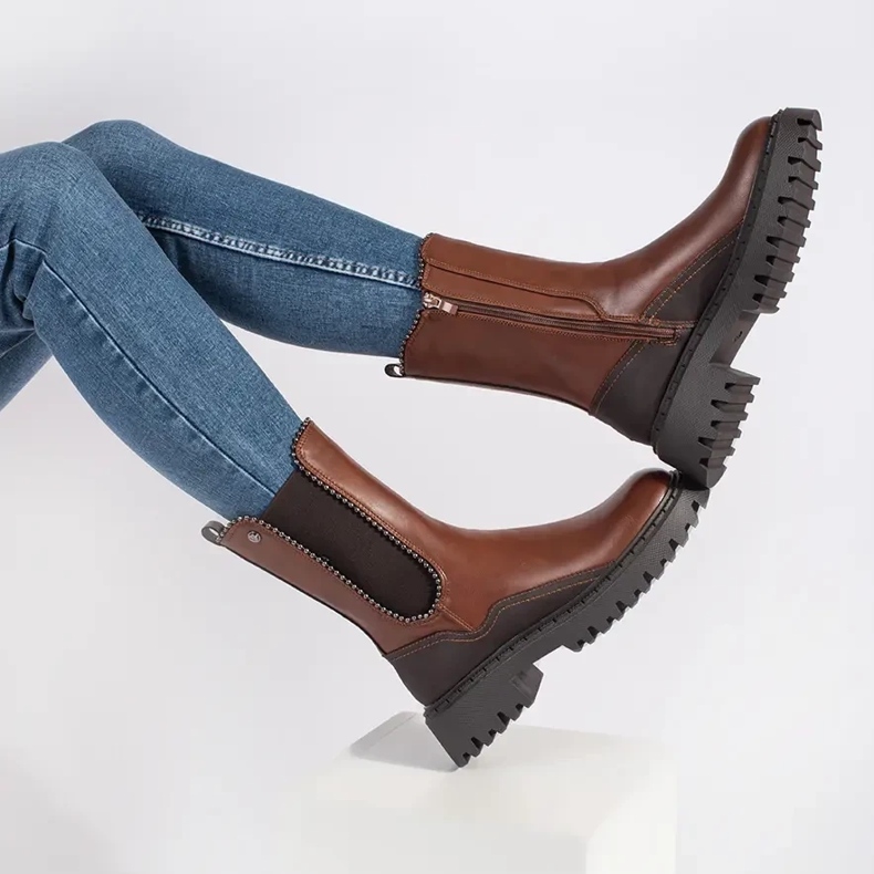 Vysoké Chelsea boty z eko kůže hnědý 2