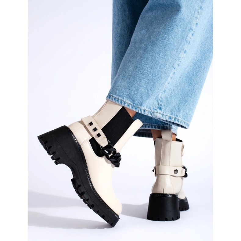 Dámské chelsea boty s řetízkem béžový 1