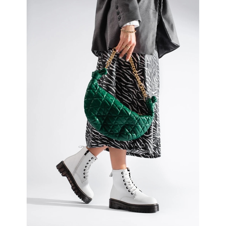 Dámské bílé šněrovací kozačky Big Star KK274536 bílý 2