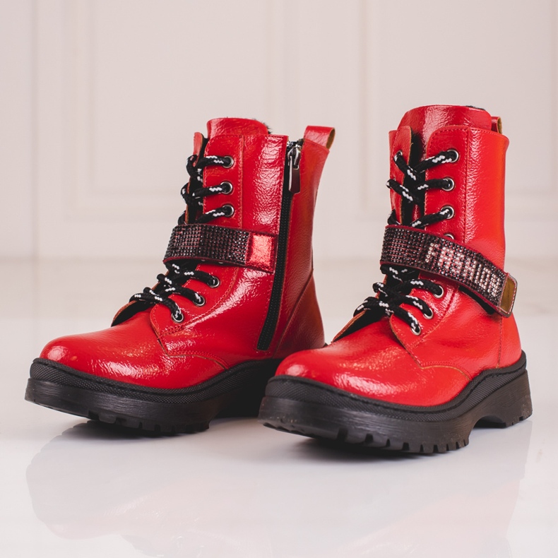 W. Potocki Dívčí boty Potocki s krystaly červené 2