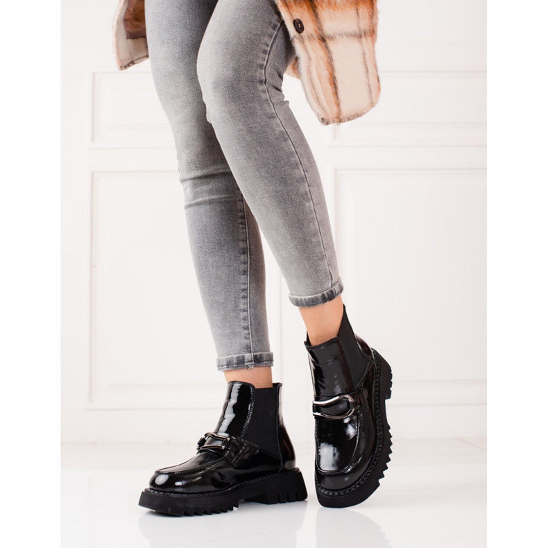 Dámské kožené boty na platformě černý 2