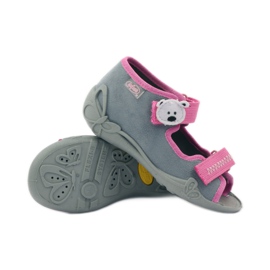 Pantofle, sandály na suchý zip, Befado 242p073 růžový šedá bílý 3