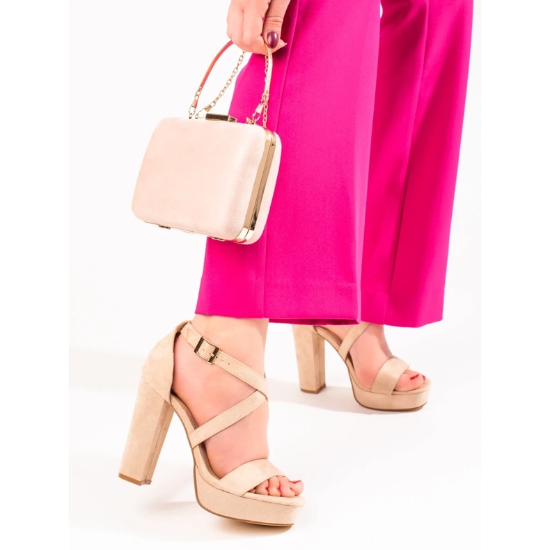 Shelovet béžové sandály na vysokém podpatku béžový 2
