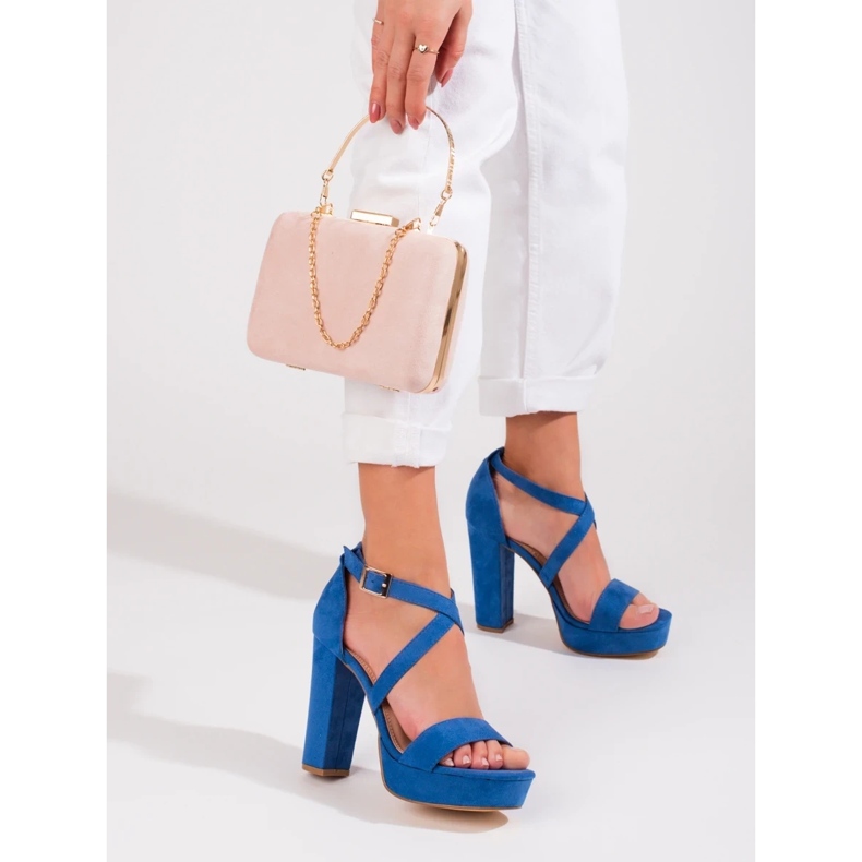 Shelovet modré sandály na vysokém podpatku modrý 2