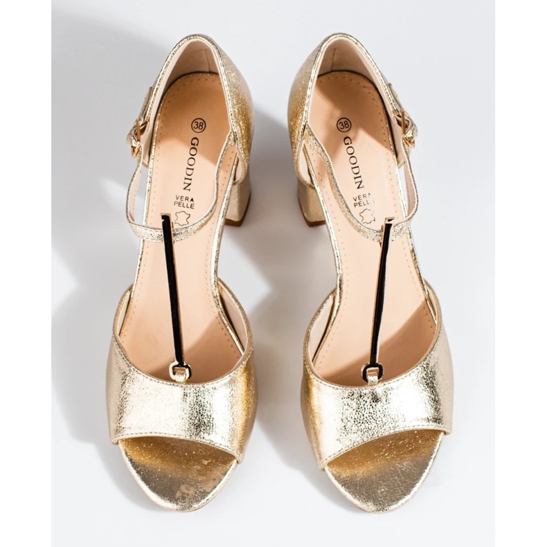 Zlaté dámské klasické sandály na vysokém podpatku Shelovet zlatý 2