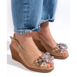 W. Potocki Dámské béžové sandály na klínku espadrille značky Potocki béžový 1