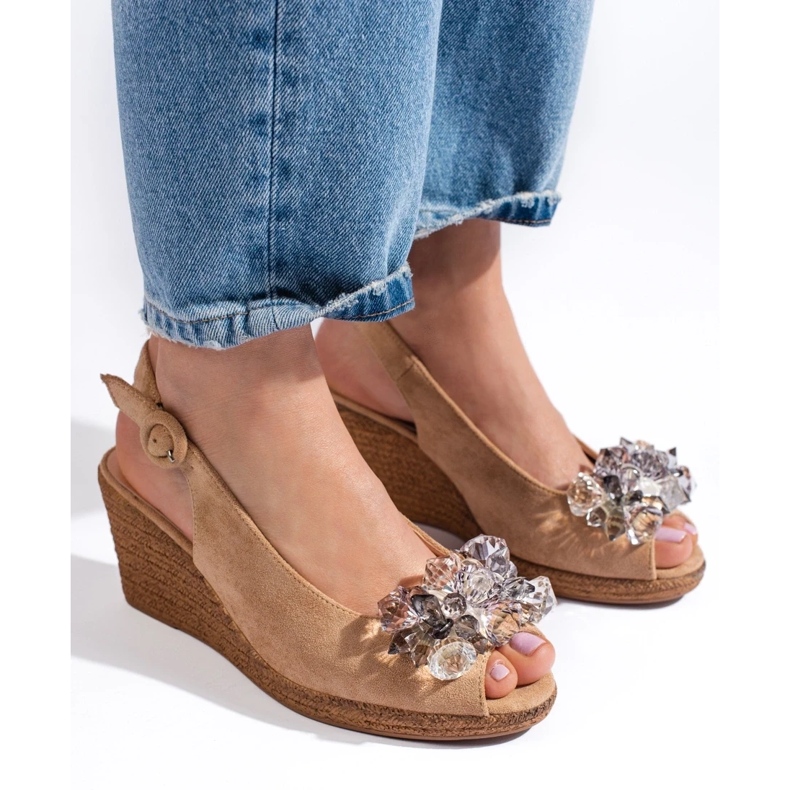 W. Potocki Dámské béžové sandály na klínku espadrille značky Potocki béžový 1