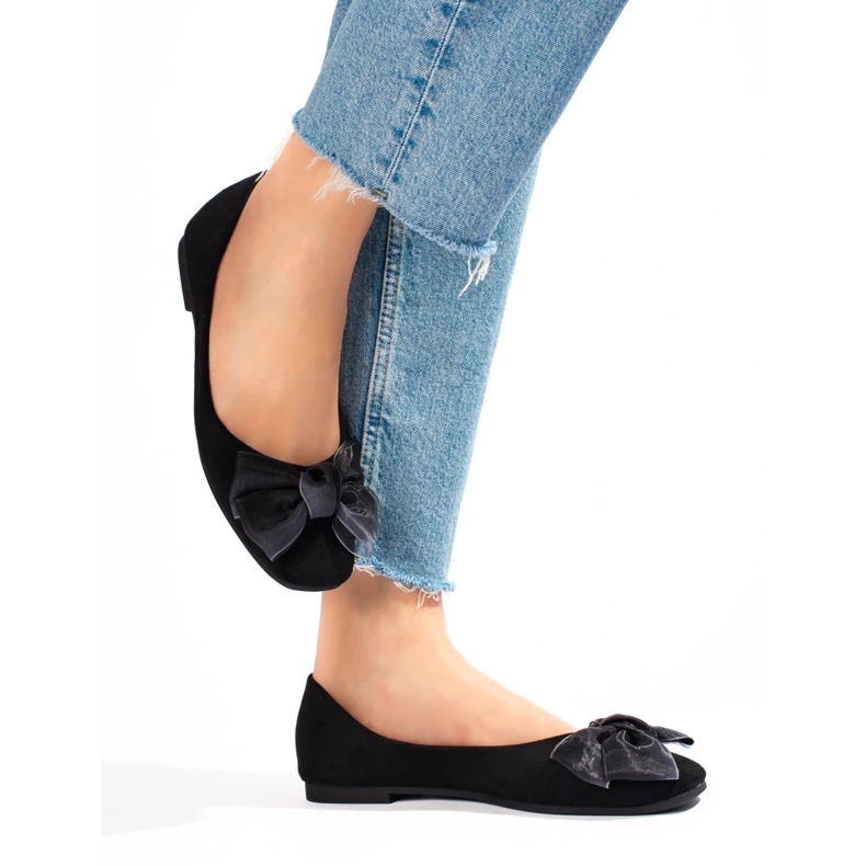 Semišové dámské baleríny s mašlí Shelovet černé černá 1