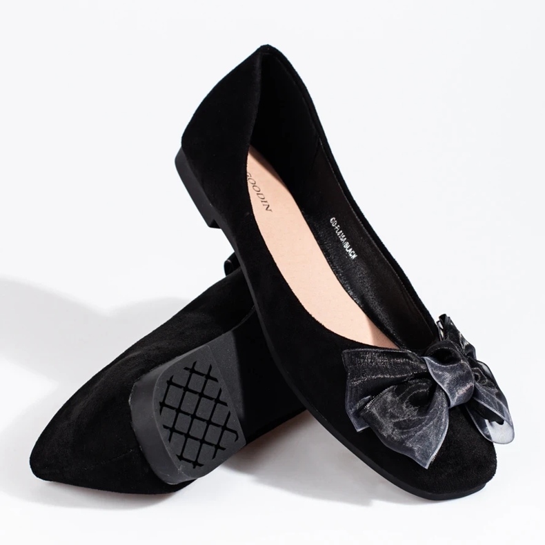 Semišové dámské baleríny s mašlí Shelovet černé černá 2