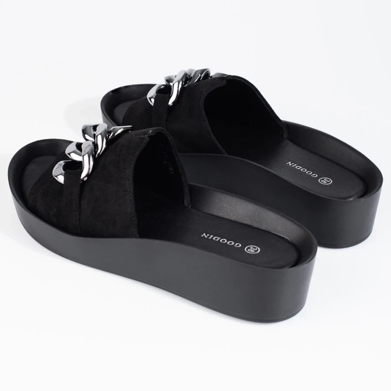 Pohodlné černé dámské pantofle Shelovet s řetízkem černá 2