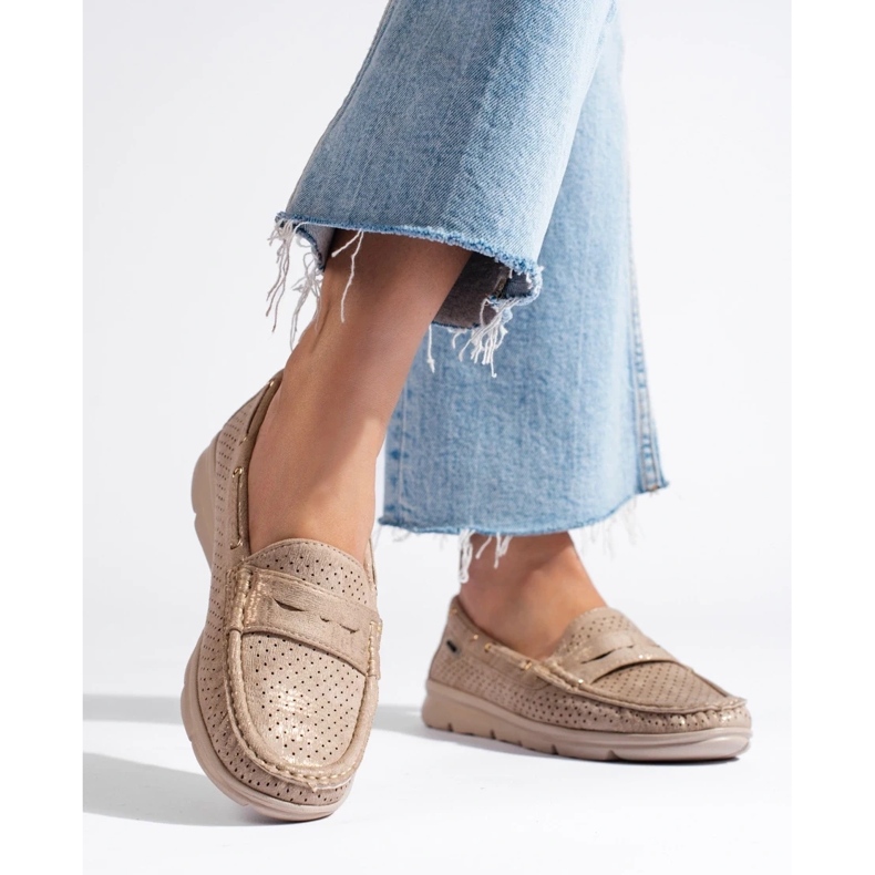 Dámské zlaté semišové mokasíny Shelovet béžový 1