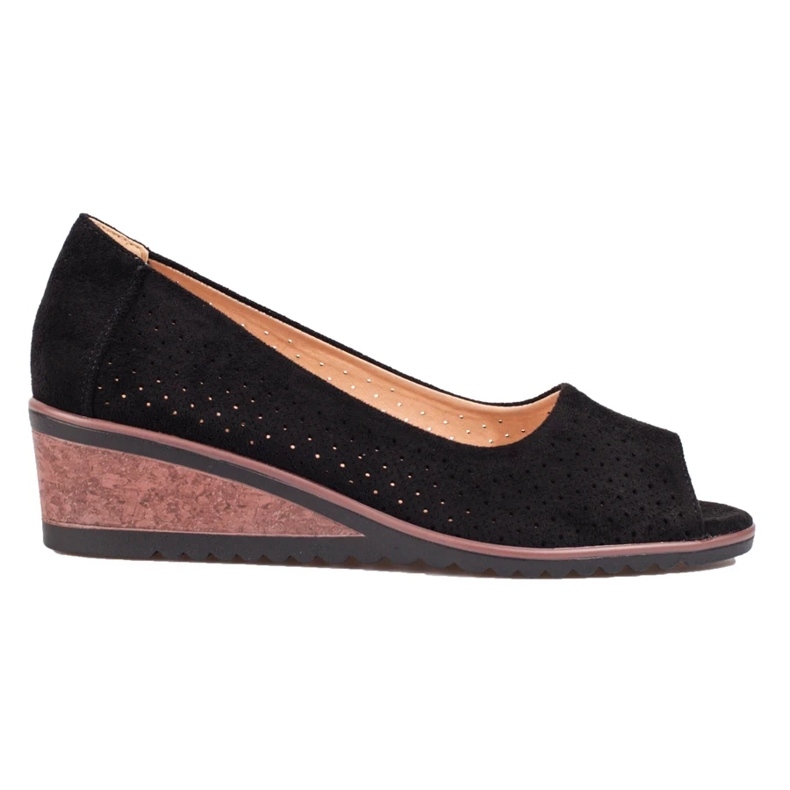 W. Potocki Dámské prolamované semišové lodičky na klínku Potocki černé černá 2