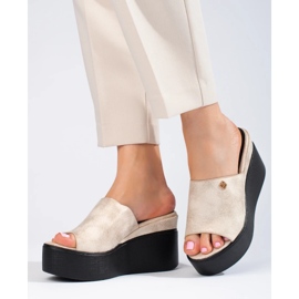 Kovové žabky na vysokém klínu zlatý 1